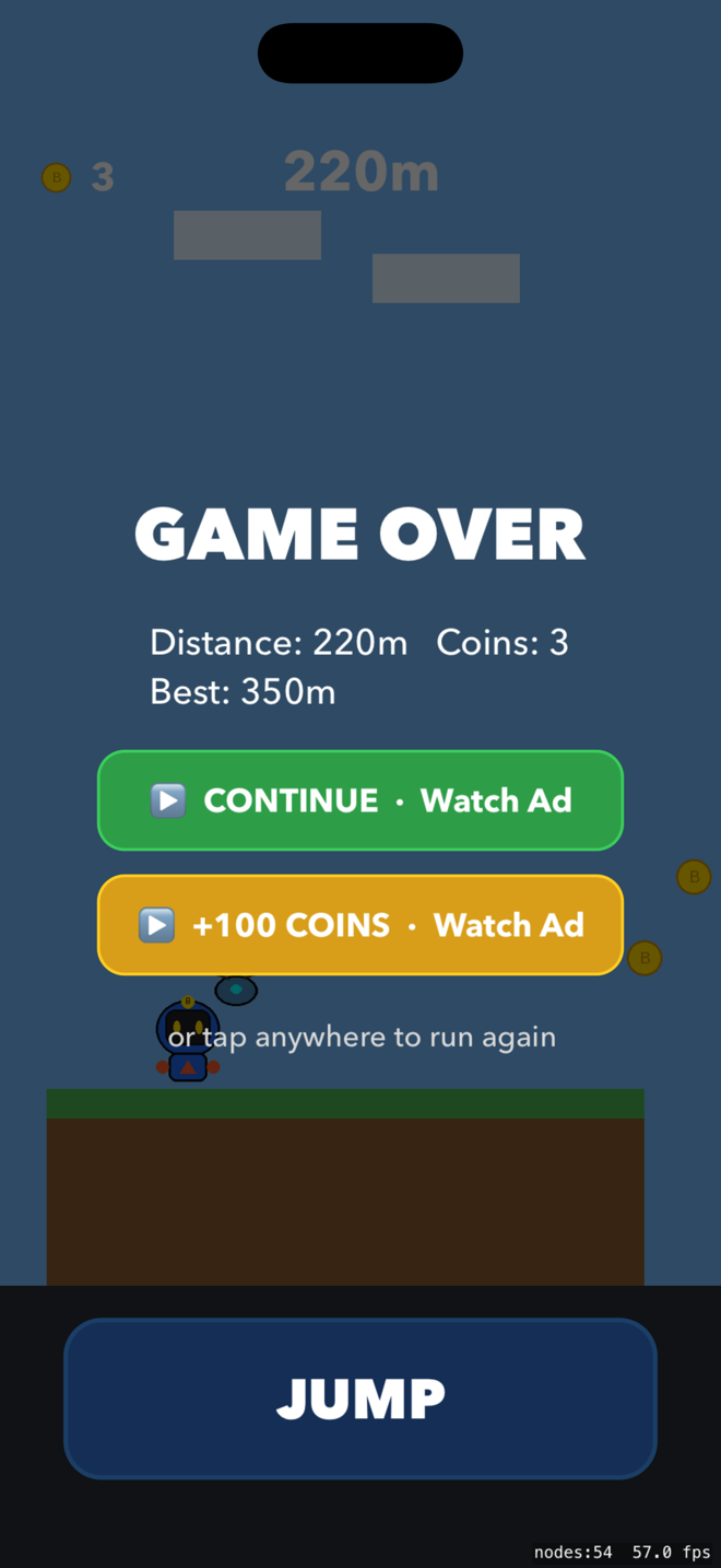 Jump Jump Bario game over screen